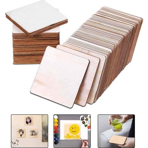 10cm Blank Square Wooden Craft Unfinished Wood Pieces DIY Handmade Scrapbooking Material Building Model Home Party Decoration