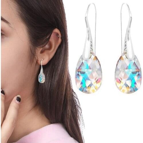 1Pair Luxury Brincos Long Earring Artificial Crystal Water Drop Type Drop Earrings