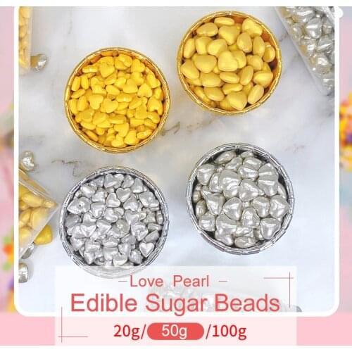 Edible Beads Pearl Sugar Ball Fondant Cake Baking Sprinkles Sugar Candy Ball Cake Decoration Gold Silver Heart Shape Sugar Beads