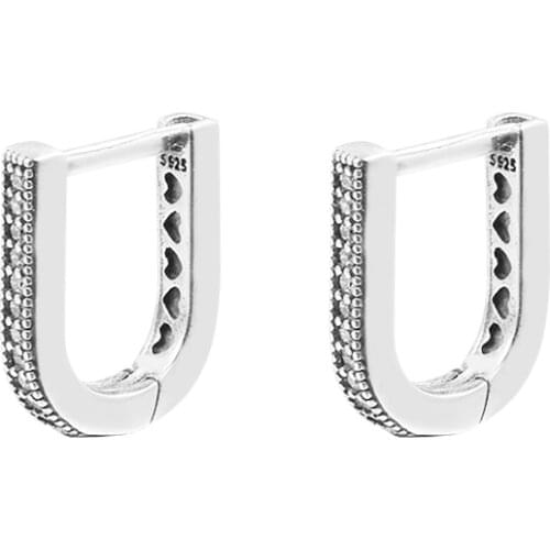 U-shaped Hoop Earrings 100% Real Sterling Solitaire Huggie Jewelry Bijouterie 2021 New Hoop Earrings for Women