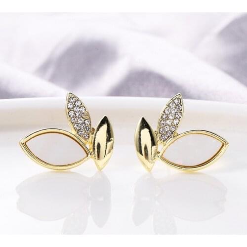 Korean Girl Earrings 2020 Fashion New Temperament Earrings Leaf Crystal Simple Cold Wind Small And Versatile Earrings Kolczyki