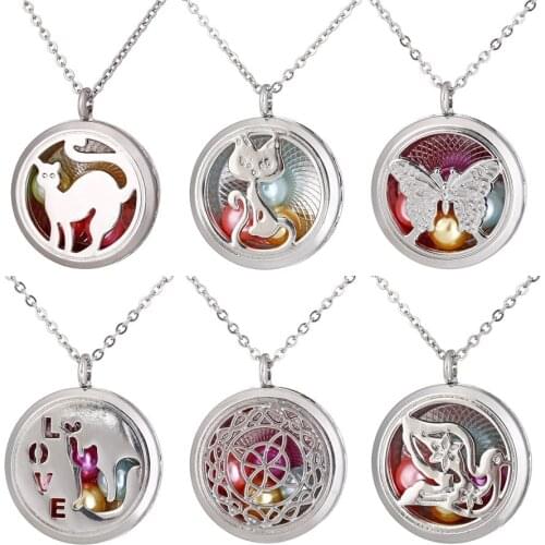 Mixed Perfume Locket Necklace 50cm Steel Chains Essential Oil Aroma Diffuser Locket Pendant Necklace