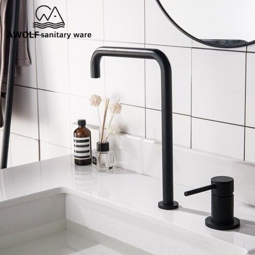 Solid Brass Bathroom Basin Faucet Spout Matte Black Deck Mounted Hot Cold Mixer Tap Kitchen Sink Faucet 2PCS ML8051