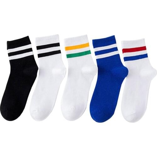 Sports Socks Women Men Funny Cute School Girls Cotton Loose Striped Socks Colorful Women Sox Harajuku Designer Retro White -40