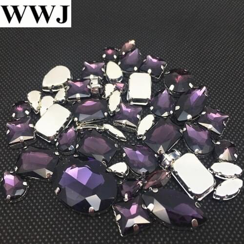Dark Purpl Color Sew On Glass Fancy Stone with claw setting Navette,Teardrop,Rivoli,Rectangle,Oval,Square Shapes Sewing Crystals