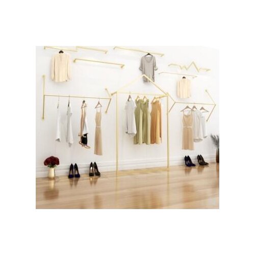 Golden clothing store display rack floor curved Nakajima side hangers running platform combined display rack