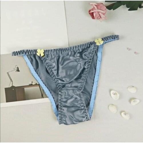 Solid Color Silk Satin Lace-up Panties Womens Sexy Bikini Briefs Panties Underwear Lingerie Satin Lace Panties Knickers