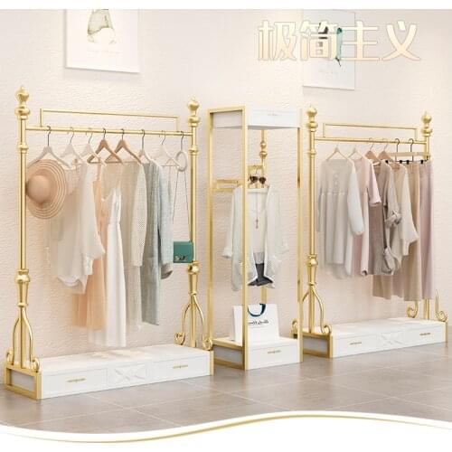 Clothing store display rack floor-standing womens clothing store side hanging shelf display rack European gold combination clot