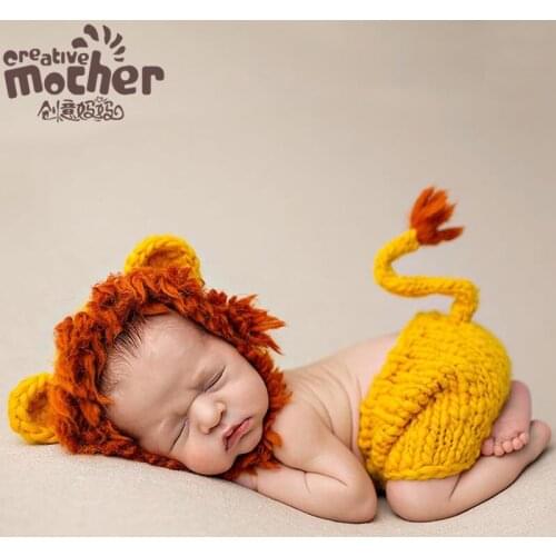 Crochet Newborn Photography Props Infant Costume Outfit Cute Baby Hat Costume Set Animal Lion Lady Bug Kids Clothing Accessories