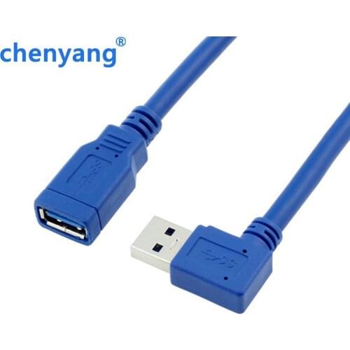 High quality USB 3.0 Extension Cable USB3.0 A Male to Female 90 Degree Left / Right Angle Extender Blue cord