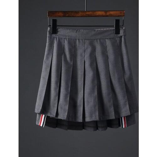 TB BROWIN Women Skirt TB Striped Mini Dress Folds Party Wear High Waist Cotton Waist Back Skorts Sexy Korean Desgin