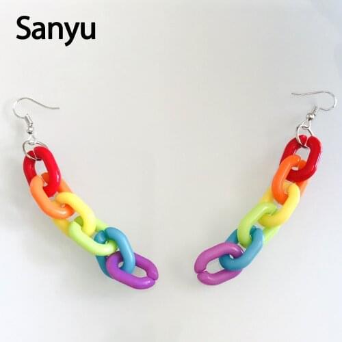 Exaggerated Cool Colorful Long Tassel Rainbow Acrylic Drop Earrings for Female Fashion Creative Dangle Earrings Brincos Mujer