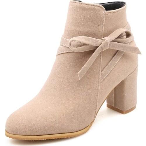 Ig Size 9 10 11-20 boots women shoes ankle boots for women ladies boots shoes woman winter Solid color round head thick with bow
