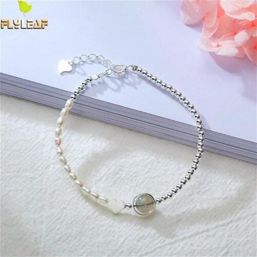 Freshwater Pearl 100% 925 Sterling Silver Bracelets For Women Natural Stone Moonstone Fine Jewelry Bracelets & Bangles