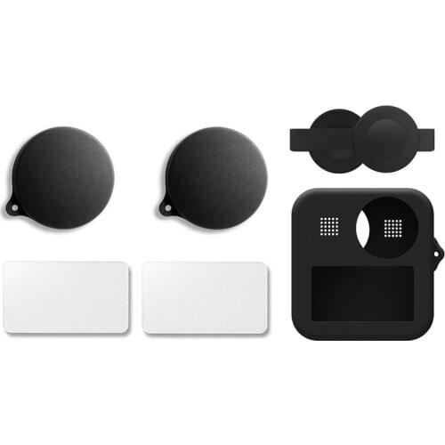 1 Set Screen Steel Protective Film +Lens Cap Cover & 1 Pcs Silicone Case for Gopro Max Dual Lens Cap