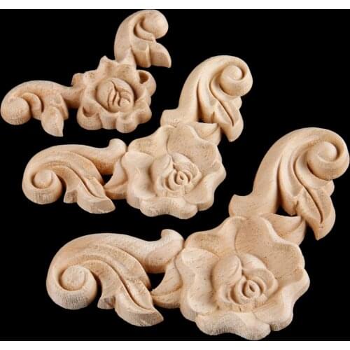 1pc European Wood Carved Decal Corner Appliques Frame Doors Furniture Woodcarving Decorative Wooden Figurines Craft 6/8/10cm