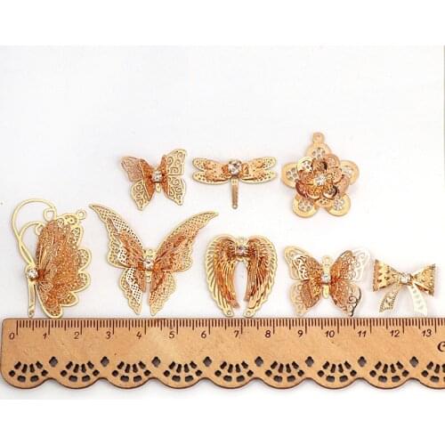 10pcs/lot 3D Champagne Hollow Butterfly Charm Nail Decorations Glitter Alloy Jewelry Rhinestones DIY Nail Art Studs Tools