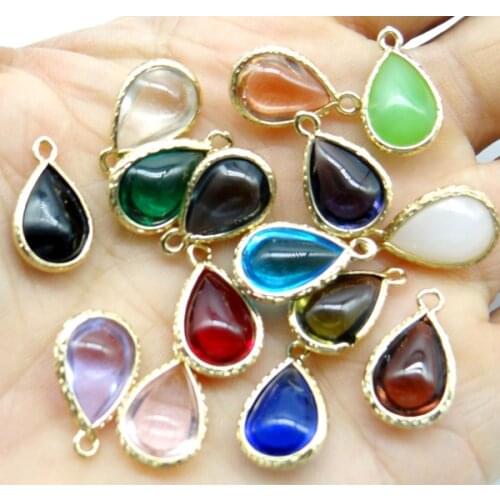 Natural stone crystal quartz Quartz crystal stone mix charm Golden rim Teardrop pendants for DIY Jewelry Making Necklace 10pcs