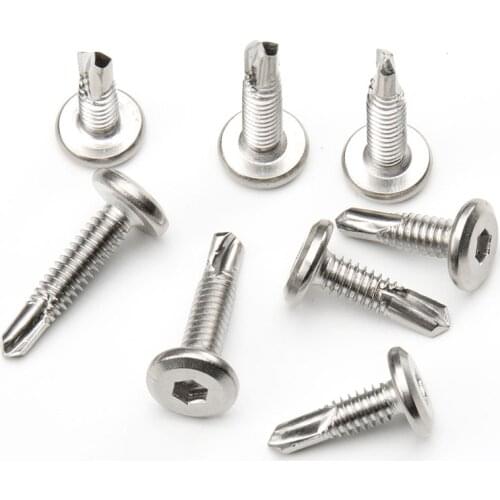 100pcs 410 stainless steel M5 flat head hex drill tail self-tapping screws