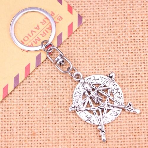 20pcs New Fashion Keychain 43*35 mm pentagram skeleton Pendants DIY Men Jewelry Car Key Chain Ring Holder Souvenir For Gift