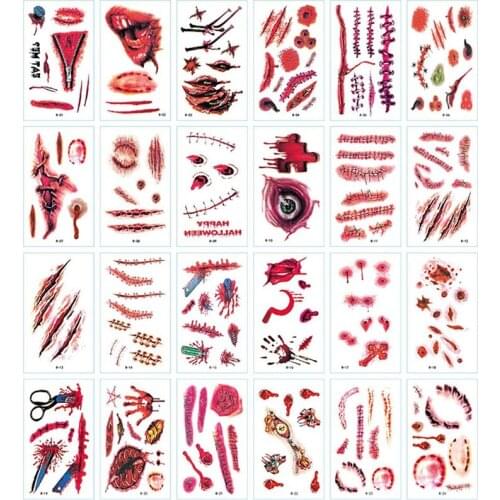 30 Sheets DIY Halloween Tattoo Stickers Funny Creepy Wound Tattoos Scar Tattoos Pattern Decorative For Halloween Party Events