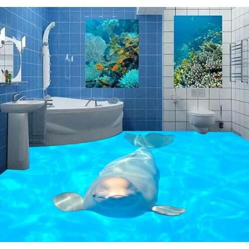 3d flooring Dolphin White Whale 3D Bathroom Floor Painting 3d wallpaper waterproof 3d floor painting wallpaper