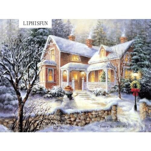 5D Full Square Drill Diamond Painting Little Hut In Snow Cross Stitch Resin Diamond Embroidery Home Decor Christmas Decoration