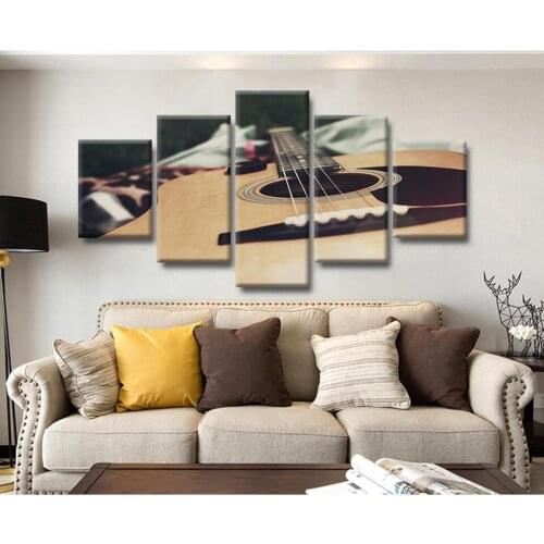 Home Decoration Modern Pictures Wall Art 5 Panel Musical Instrument Guitars Frame Living Room HD Printed Painting Posters