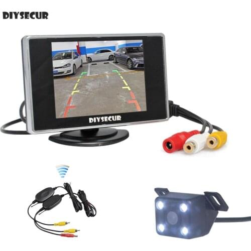 DIYSECUR LED Night Vision Reversing Backup Car Camera+ 3.5 inch Rear view Car Monitor with Wireless Transmitter Receiver