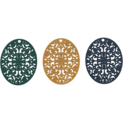 DoreenBeads 10 PCs Fashion Copper Filigree Stamping Pendants Army Colorful Oval Charms Jewelry DIY Findings 3.1cm x 2.4cm