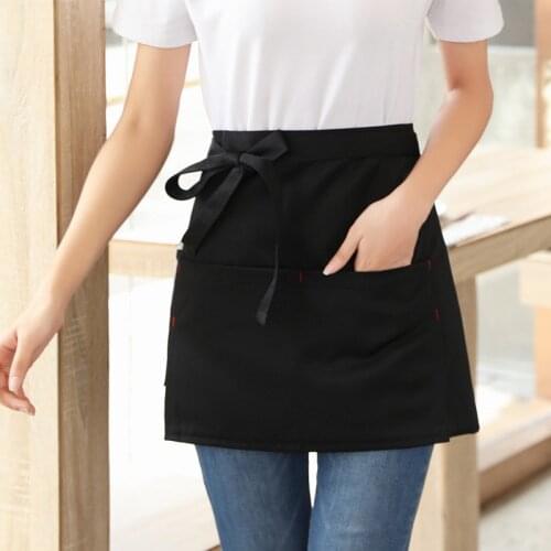 Home Restaurant Work Cleaning BBQ Baking Women Aprons Men Cotton Short Waist Half-length Kitchen Cooking Apron Cafe Waiter