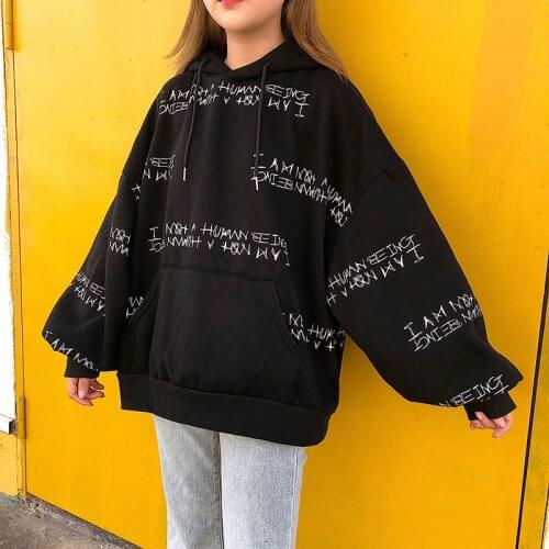 Harajuku Hoodies Autumn Women 2020 Fashion Letter Printing Hooded Sweatshirt Long-sleeved Casual Loose Pullover Tops Streetwear