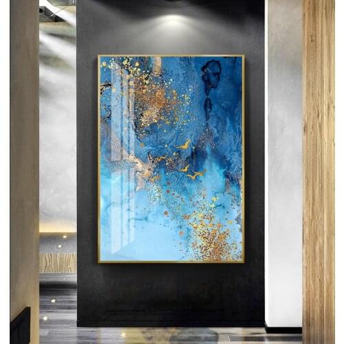 Exquisite Blue Gold Spot Canvas Painting Posters and Prints Corridor Decor Wall Art Pictures for Living Room Bedroom Office