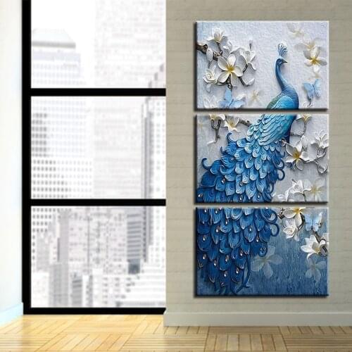 Canvas Prints Wall Painting Home Decor Modern Animals Wall Mural Painting Peacock With framed Modern Vintage Blue Peacock Bra