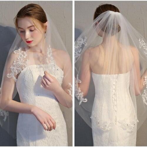 2019 One Layer Lace Appliques Bridal Veil Top Sale Short Bridal Veil Formal Wedding Head Accessories With Comb Short