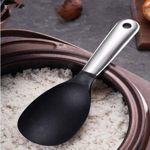 Stainless Steel Rice Spoon Household Thickened Long Handle Silicone Meal Spoon Canteen Serving Rice Spoon Public Spoon