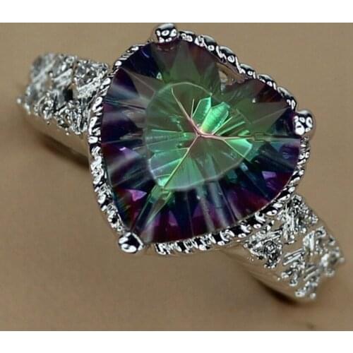 Fleure Esme Lovely Engagement wedding rings for men and women accessories Rainbow Cubic Zirconia Rhodium Plated R768 size 7 8 9