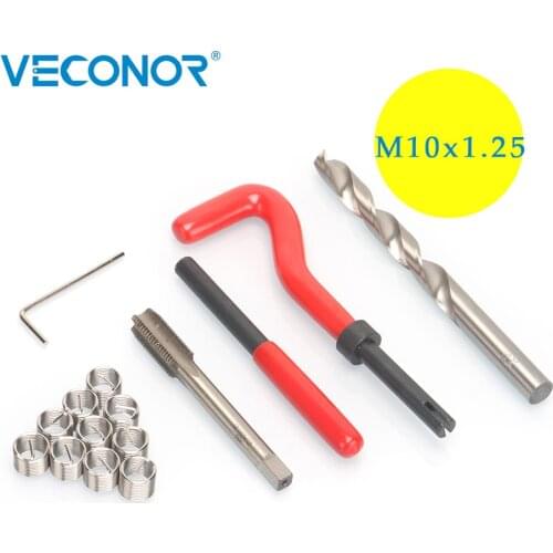 15pcs M10x1.25mm Thread Repair Tool Set Stainless Steel Wire Helical Coil Damaged Thread Insert Combination Garage Tools Kit