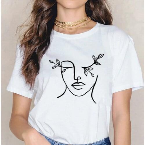 New 2020 T-shirts Simple Abstract T Shirt White Summer Clothes for Women Korean Harajuku Casual Short Sleeve Tops Tees Female