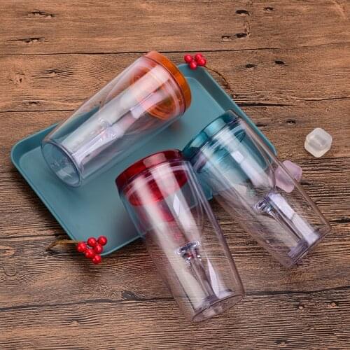 New Product 10OZ Double Layer Plastic Cup Portable Wine Glass Fruit Cup Water Bottles Water Cups Handy Cup Free Shipping Items