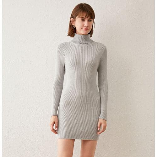 New Pullover Sweater Women Autumn Winter 2021 Elegant Fashion Turtleneck All-match Basic Slim Knitted Sweater Dress