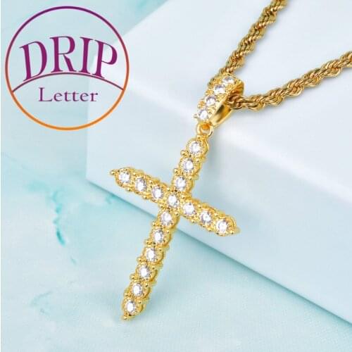 Sharp Cross Pendant Mens Hip Hop Charm Gold Color Cubic Zircon Necklace Jewelry