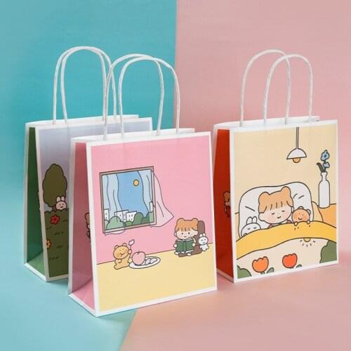 AVEBIEN Creative Fun Baby Shower Cartoon Gift Paper Bag Cute Girl Bear Birthday Candy Biscuit Kraft Paper Portable Packaging Bag