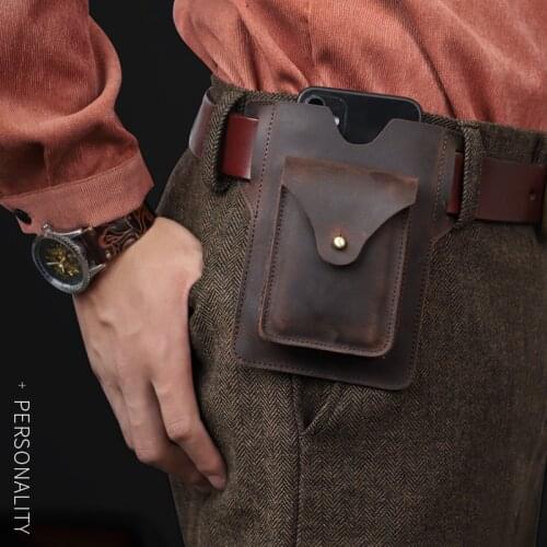 Casual Sports Running Outdoor Sports Cell Phone Genuine Leather Waist Bag For Men Multi-function Key Card Coin Purse Belt Bag