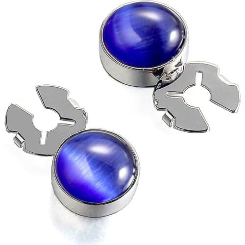 Purple Glitter Opal Stone Silver BUTTON COVER cufflinks for Tuxedo Business Formal Shirts 17.6MM one pair