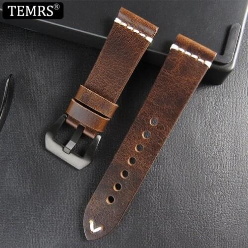 Watch Accessories Cowhide Leather Watch Strap Bracelet Brown Black Red Blue Vintage Retro Watch Band 20mm/22mm/24mm Watchband