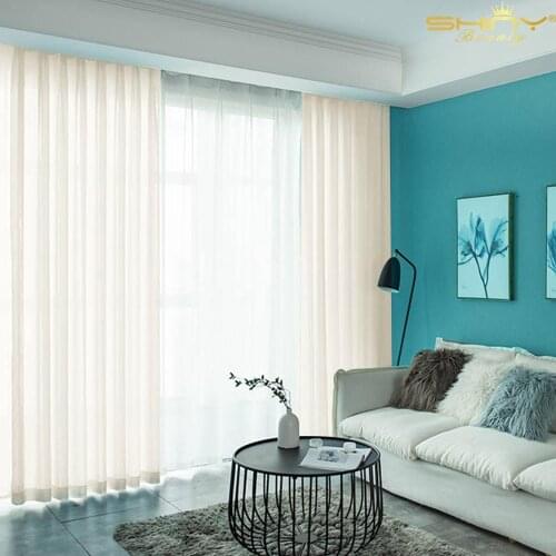 Tulle Curtain Beige Window Chiffon Backdrop for Bedroom/Living Room Drapes Semi Transparent Elegance Curtains Set of 2 Panels