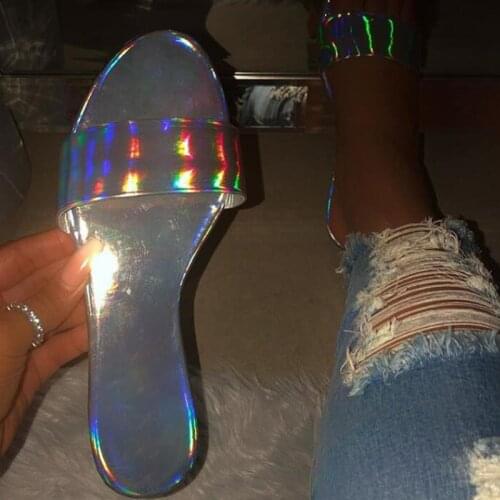 DDYZHY Summer Slippers Shoes Women 2020 Casual Crocodile pattern Silver Open toe Flip Flops Outdoor Flat Beach Slides Sandals