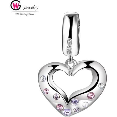 Stylish Authentic Silver 925 Pendant Charms Beads Colorful Zircon Fit For Pandora Bracelets Hollow Heart Pendants Mujer Charm
