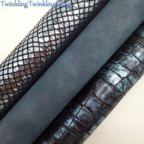 BLUE Glitter Fabric, Metallic Crocodile Faux Fabric, Synthetic Leather Fabric Sheets For Bow A4 21x29CM Twinkling Ming XM842